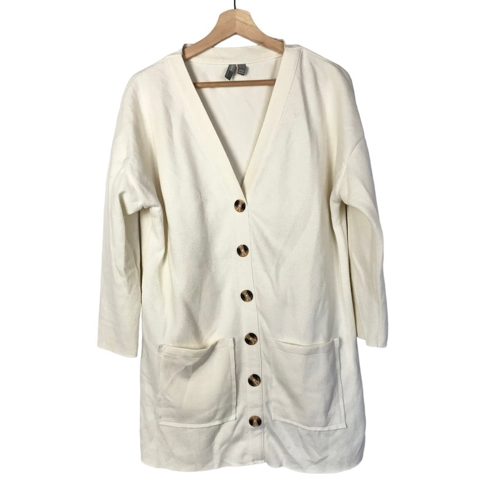 ASOS‎ Ecru Off White V-Neck Button Down Longline Cardigan Sweater 4